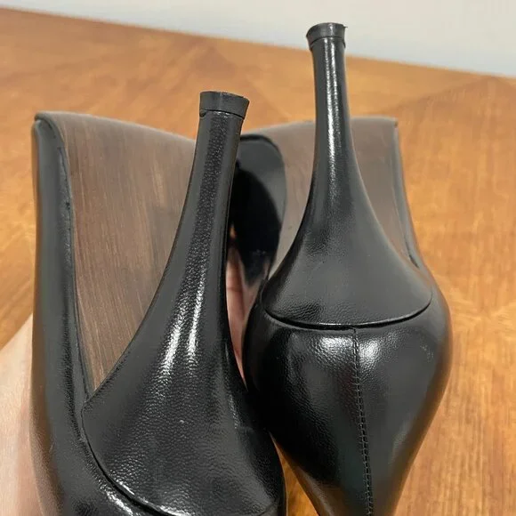 Stuart Weitzman Rita Pump 8M Black Leather High Heels Peep Toes Knot Shoes - Picture 13 of 14